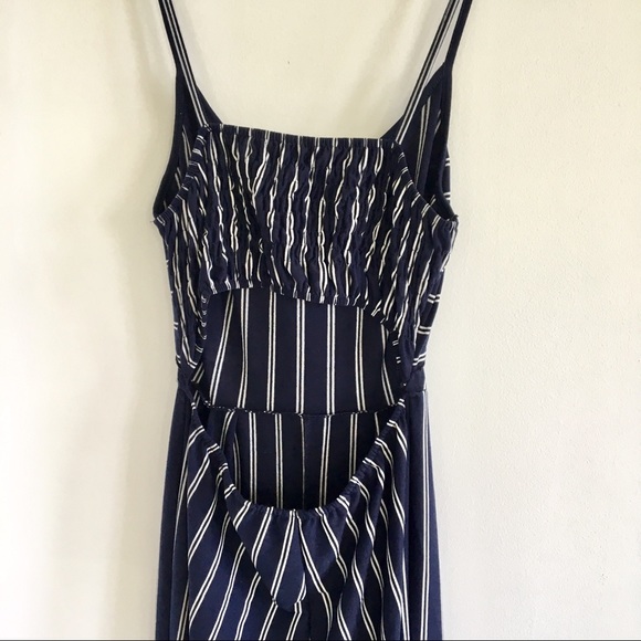 JUMPSUIT Navy Wide Leg Striped Open Back Tie Bow - Picture 6 of 8